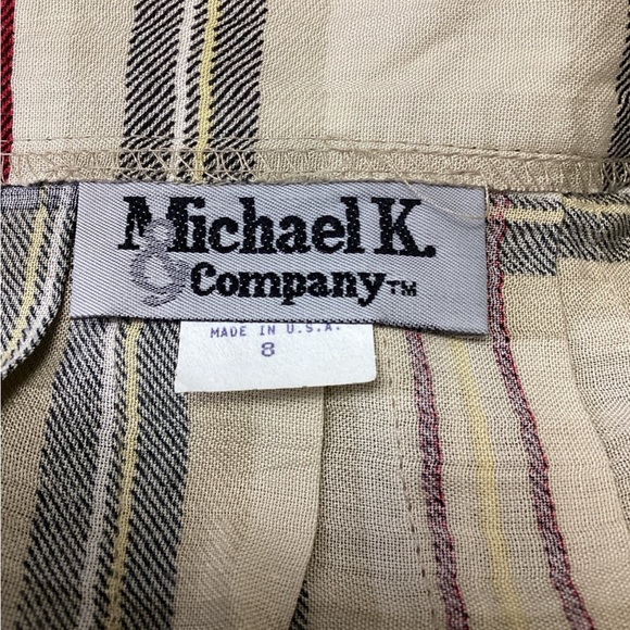 Vintage 90s Y2K Michael K & Company Beige Plaid Pleated Knee Length A-line Skirt - Picture 5 of 10